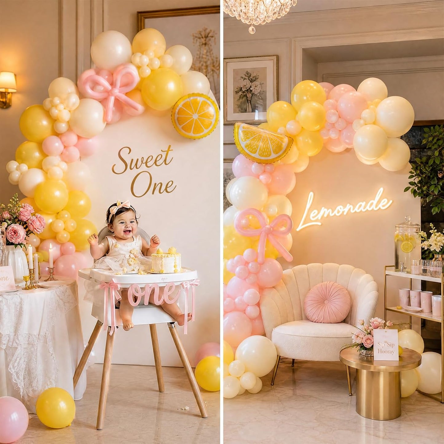Lemon Balloon Arch Kit - 108 Pcs Pink and Yellow Balloon Arch Kit Supplies, Pastel Light Yellow Lemon Birthday Balloons Decorations for Lemonade Baby Shower Bridal Shower