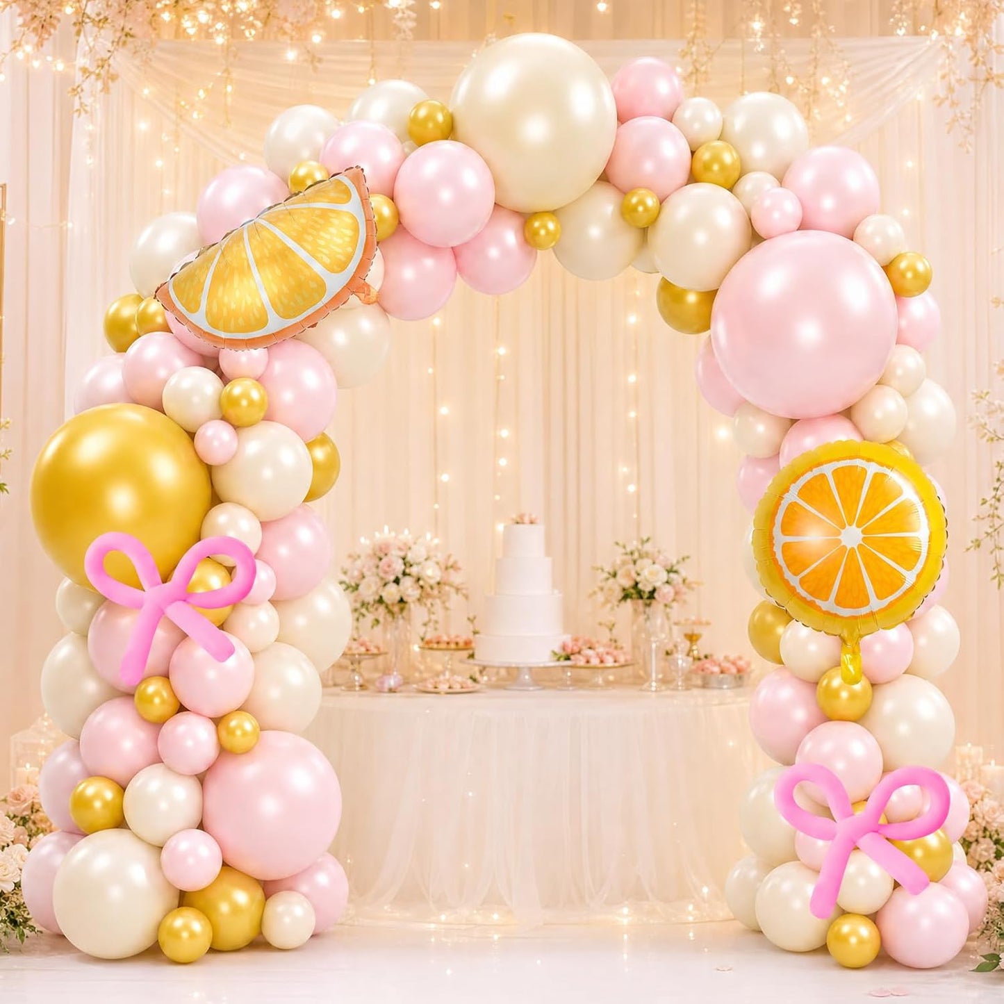 Lemon Balloon Arch Kit - 108 Pcs Pink and Yellow Balloon Arch Kit Supplies, Pastel Light Yellow Lemon Birthday Balloons Decorations for Lemonade Baby Shower Bridal Shower