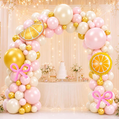 Lemon Balloon Arch Kit - 108 Pcs Pink and Yellow Balloon Arch Kit Supplies, Pastel Light Yellow Lemon Birthday Balloons Decorations for Lemonade Baby Shower Bridal Shower
