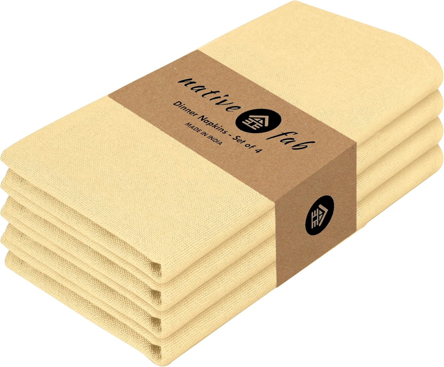 Solid Light Yellow Cloth Napkins Set of 4, 100% Cotton Washable Fabric, 17x17 inches, Reusable Table Linen Napkins for Dinner, Party, Wedding, Pale Yellow