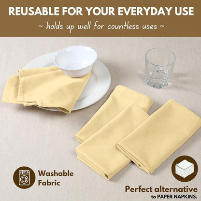 Solid Light Yellow Cloth Napkins Set of 4, 100% Cotton Washable Fabric, 17x17 inches, Reusable Table Linen Napkins for Dinner, Party, Wedding, Pale Yellow