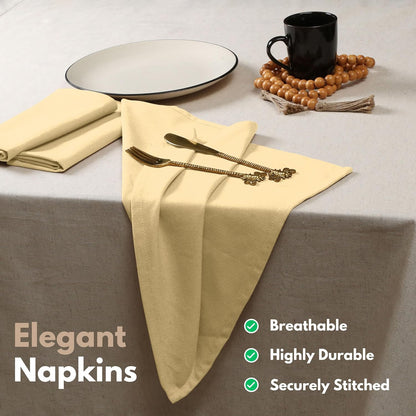 Solid Light Yellow Cloth Napkins Set of 4, 100% Cotton Washable Fabric, 17x17 inches, Reusable Table Linen Napkins for Dinner, Party, Wedding, Pale Yellow
