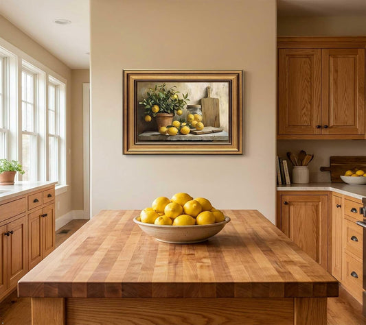 Vintage Gold Framed Canvas Wall Art, Country Kitchen Painting Picture Wall Decor, Lemon Kitchen Poster Print Artwork for Living Room Bedroom Kitchen Home Decoration 9x11in