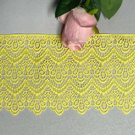 14CM Width Europe Long Pattern Inelastic Embroidery Lace Trim,Curtain Tablecloth Slipcover Bridal DIY Clothing/Accessories.(2 Yards in one Package) (Yellow)