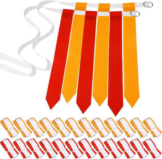 48 Pcs Adjustable Flag Football Belts Flag Football Set Belts with 144 Flags for Adults and Youth(Red and Yellow)
