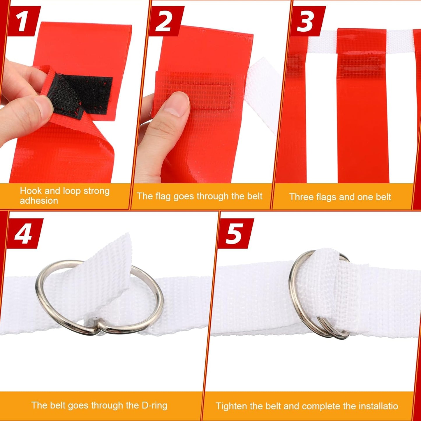 48 Pcs Adjustable Flag Football Belts Flag Football Set Belts with 144 Flags for Adults and Youth(Red and Yellow)