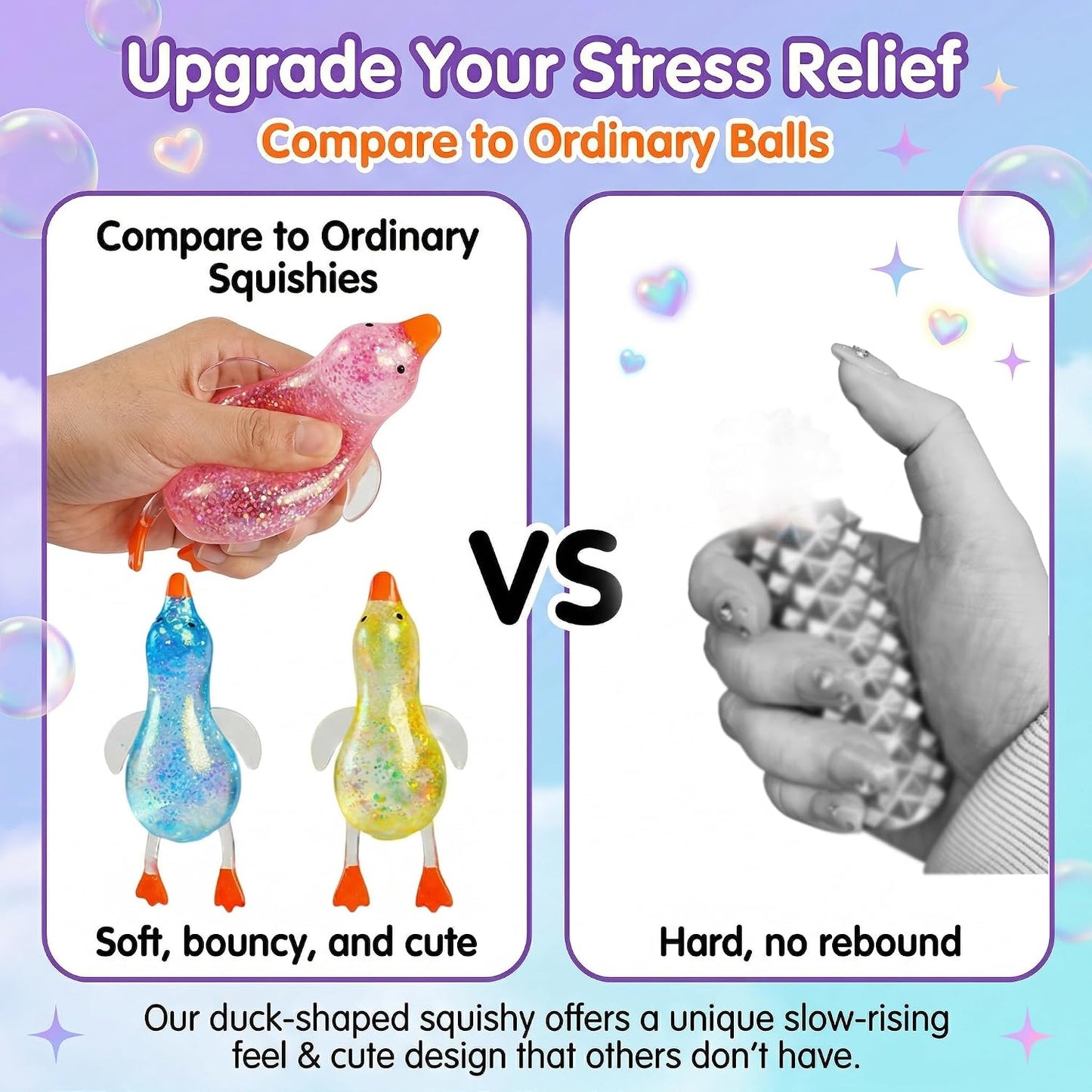 Cute Duck Squishy Sugar Stress Ball,Soft Duck Stress Relief Sugar Ball Toys and Moldable Slow Rise Relaxing Sensory Fidget Stress for Anxiety Relief (Yellow)