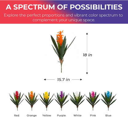 2Pcs Artificial Hawaiian Ginger Flower, 18" Fake Bromeliad Plants,Large Real Touch Faux Tropical Flowers, Lifelike Exotic House Plants for Home Office Indoor Decoration (Orange)