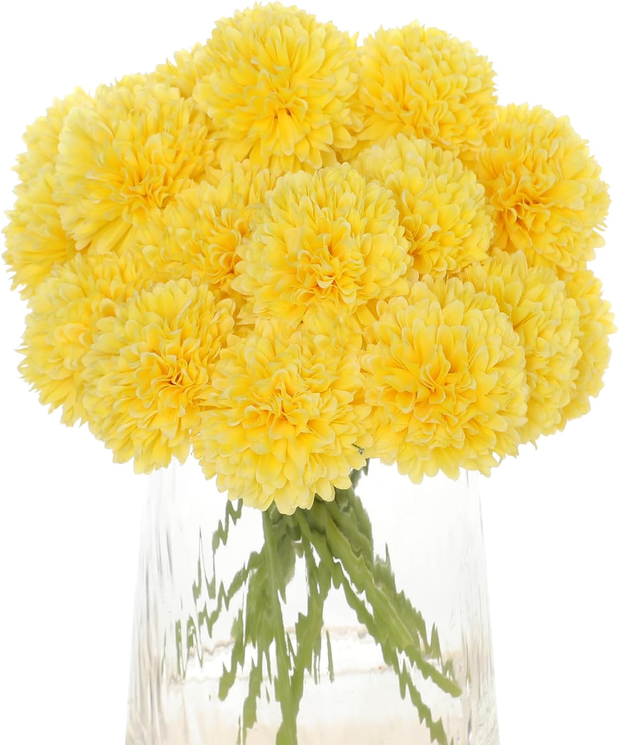 Kimura's Cabin 20pcs Chrysanthemum Artificial Flowers Fake Silk Mums,Yellow | Faux Chrysanthemums with Stem Balls Flowers,Easter Home Table Centerpieces,Wedding Party Floral Arrangements,Vase Decor