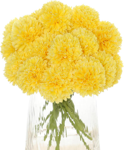 Kimura's Cabin 20pcs Chrysanthemum Artificial Flowers Fake Silk Mums,Yellow | Faux Chrysanthemums with Stem Balls Flowers,Easter Home Table Centerpieces,Wedding Party Floral Arrangements,Vase Decor