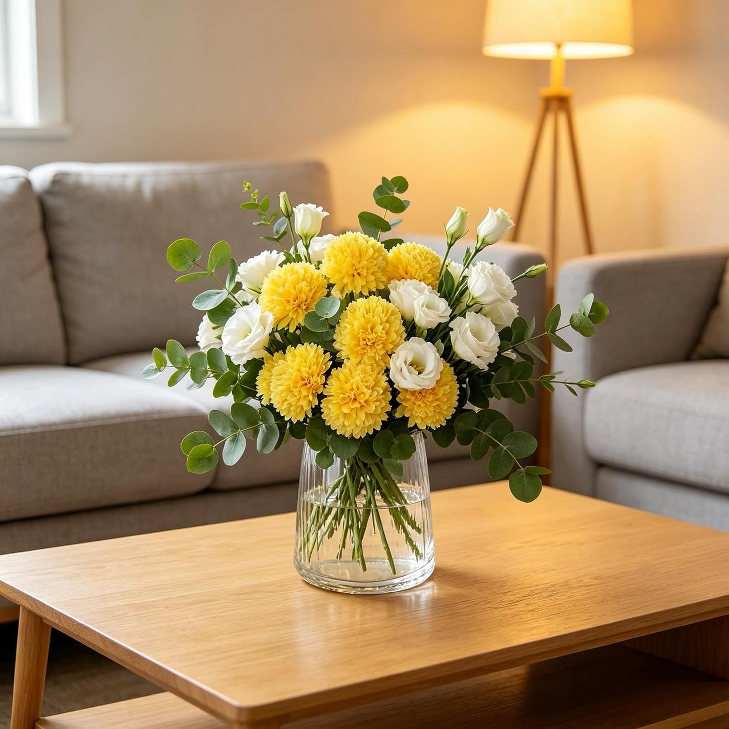 Kimura's Cabin 20pcs Chrysanthemum Artificial Flowers Fake Silk Mums,Yellow | Faux Chrysanthemums with Stem Balls Flowers,Easter Home Table Centerpieces,Wedding Party Floral Arrangements,Vase Decor