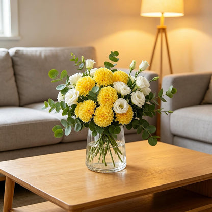 Kimura's Cabin 20pcs Chrysanthemum Artificial Flowers Fake Silk Mums,Yellow | Faux Chrysanthemums with Stem Balls Flowers,Easter Home Table Centerpieces,Wedding Party Floral Arrangements,Vase Decor