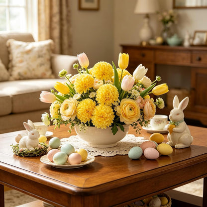Kimura's Cabin 20pcs Chrysanthemum Artificial Flowers Fake Silk Mums,Yellow | Faux Chrysanthemums with Stem Balls Flowers,Easter Home Table Centerpieces,Wedding Party Floral Arrangements,Vase Decor