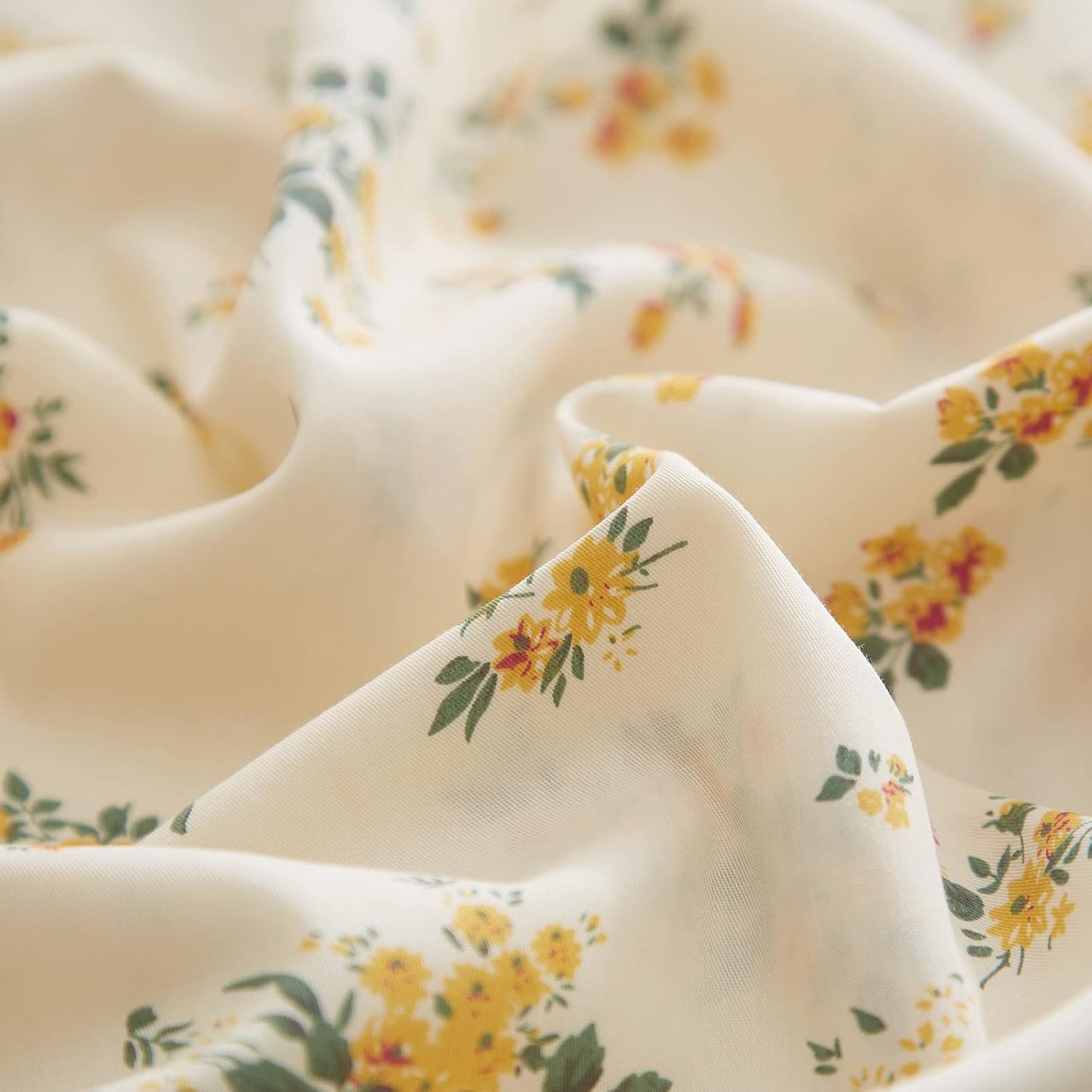 Yellow Floral Comforter Twin XL Boho Flower Leaves Pattern Printed Bedding Sets Cute Floral Soft Fluffy Comforter with 2 Pillowcases, Botanical Bed Set for All Season-Twin XL Size