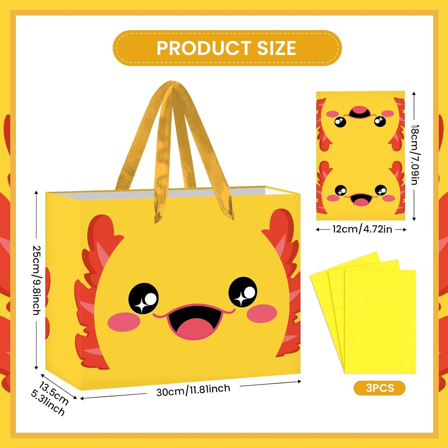 Yellow Axolotl Gift Bags All-in-One Set with Tissue Paper and Card Cute Blue Axolotl Birthday Party Favor Bag for Kids Girls Boys Ocean Animal Wrapping Bag Underwater Sea Creature Theme Party Supplies