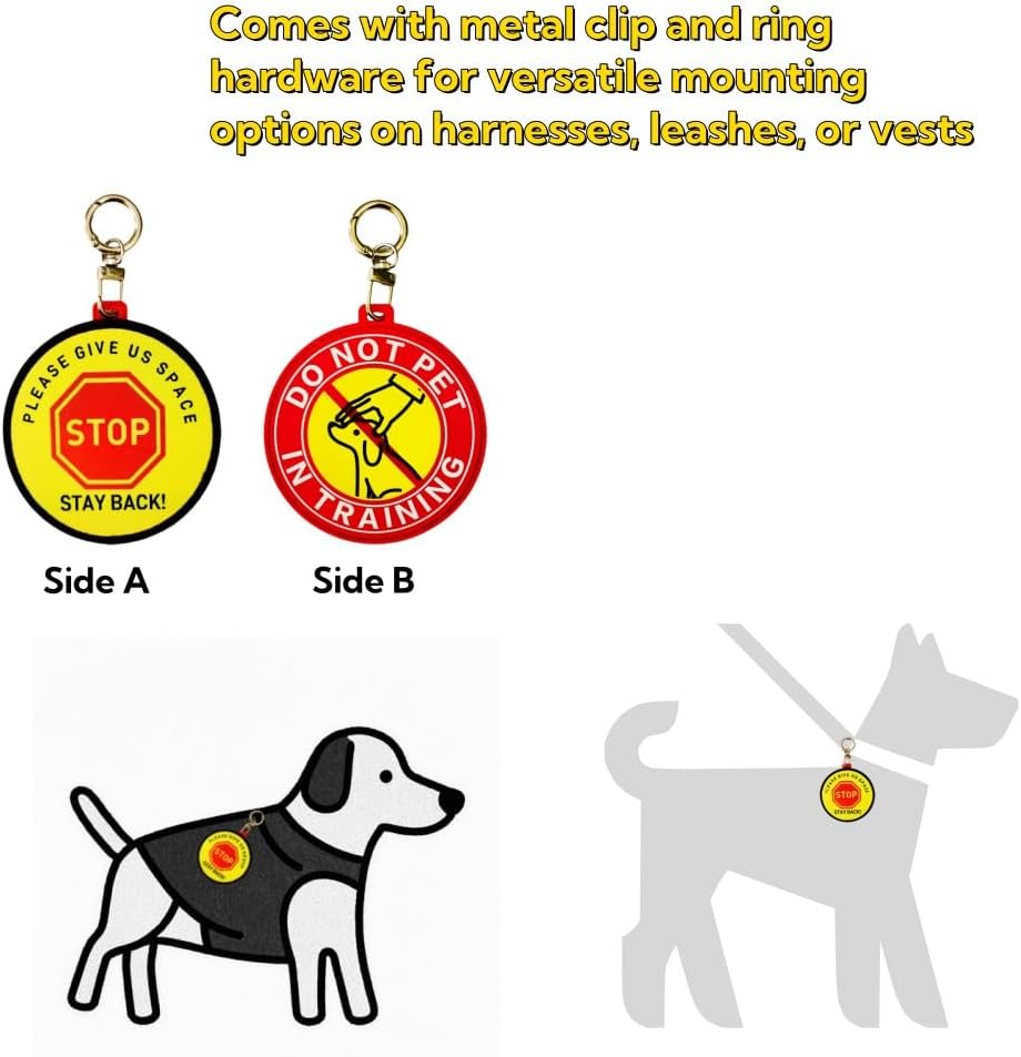 Service Dog Training Patches with Clips, Do Not Pet and Stay Back Signs, Red and Yellow