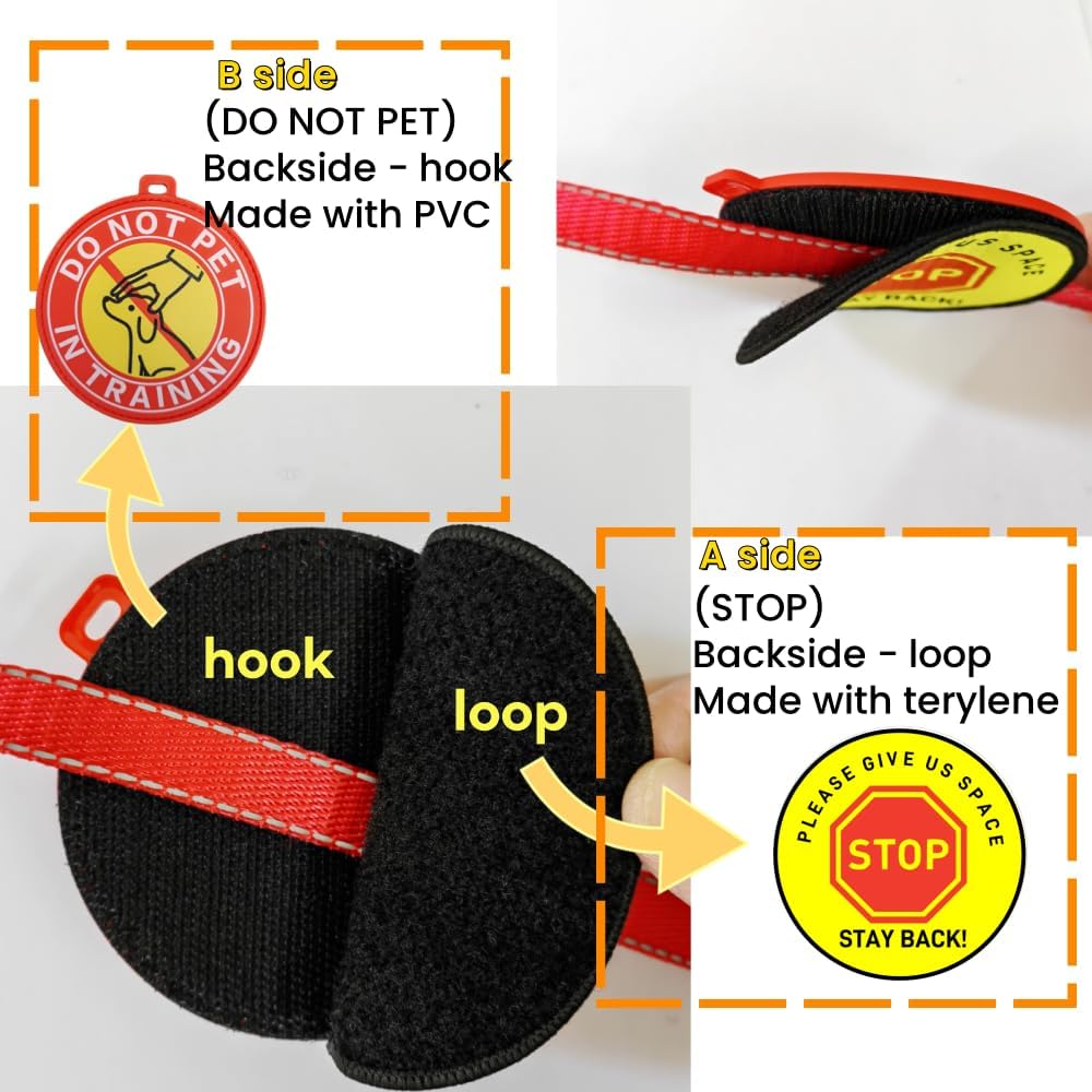Service Dog Training Patches with Clips, Do Not Pet and Stay Back Signs, Red and Yellow
