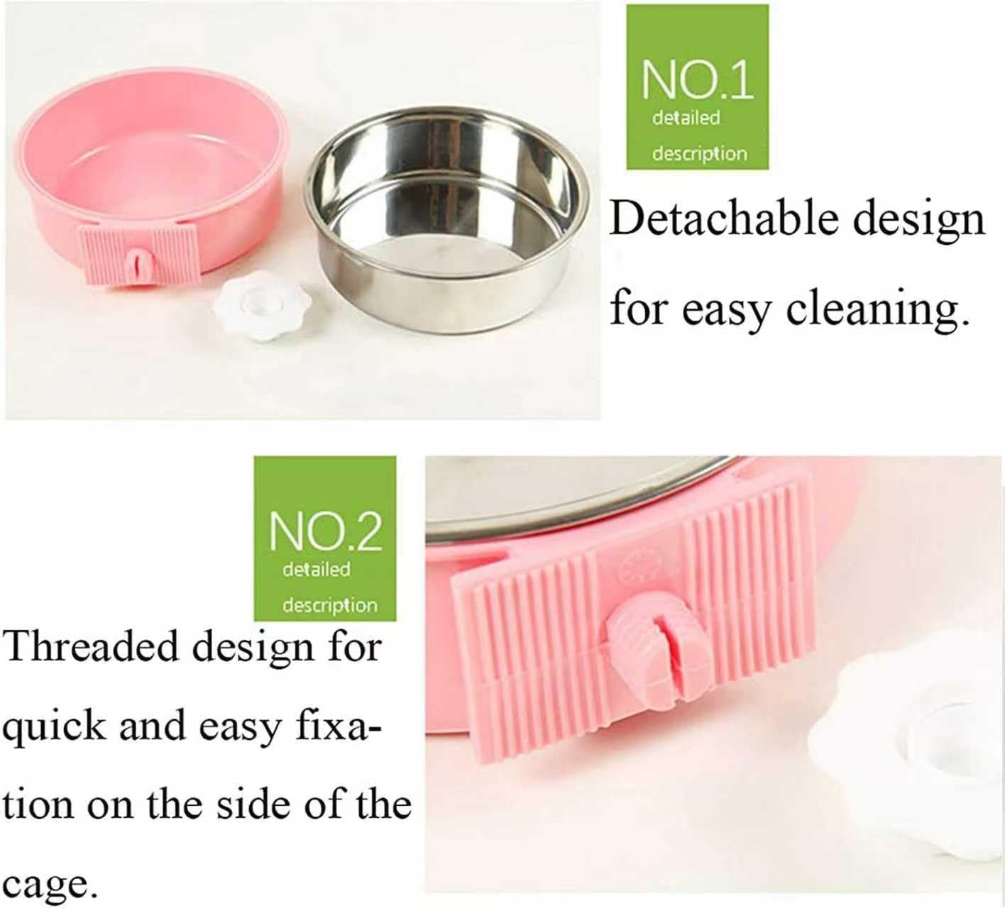 2-in-1 Pet Food Water Hanging Bowl for Crates & Cages Removable Stainless Steel and Plastic Feeder Double Feeding Bowl for Dog Cat Small Animals (S, Yellow)