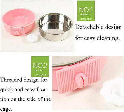 2-in-1 Pet Food Water Hanging Bowl for Crates & Cages Removable Stainless Steel and Plastic Feeder Double Feeding Bowl for Dog Cat Small Animals (S, Yellow)