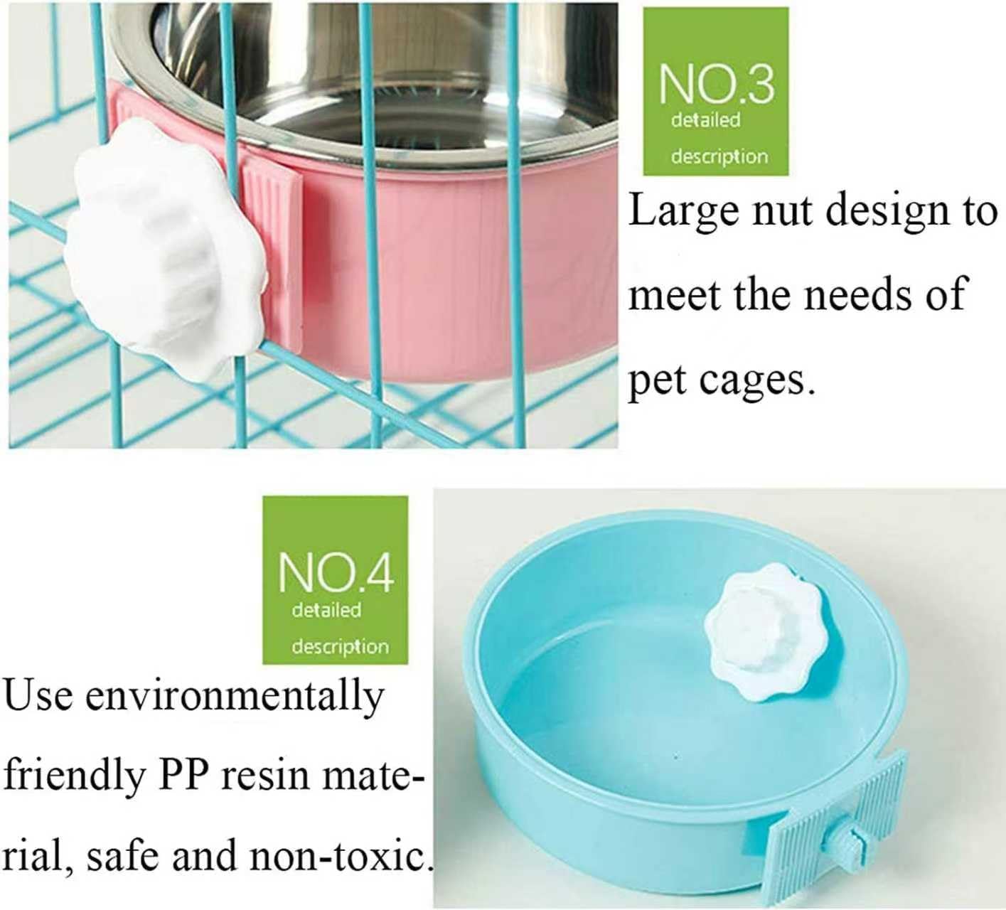 2-in-1 Pet Food Water Hanging Bowl for Crates & Cages Removable Stainless Steel and Plastic Feeder Double Feeding Bowl for Dog Cat Small Animals (S, Yellow)