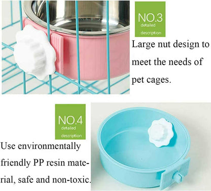 2-in-1 Pet Food Water Hanging Bowl for Crates & Cages Removable Stainless Steel and Plastic Feeder Double Feeding Bowl for Dog Cat Small Animals (S, Yellow)