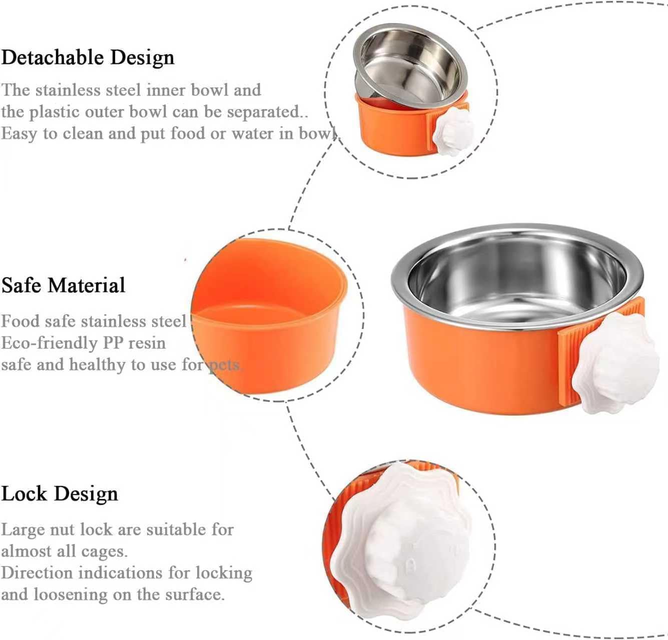 2-in-1 Pet Food Water Hanging Bowl for Crates & Cages Removable Stainless Steel and Plastic Feeder Double Feeding Bowl for Dog Cat Small Animals (S, Yellow)