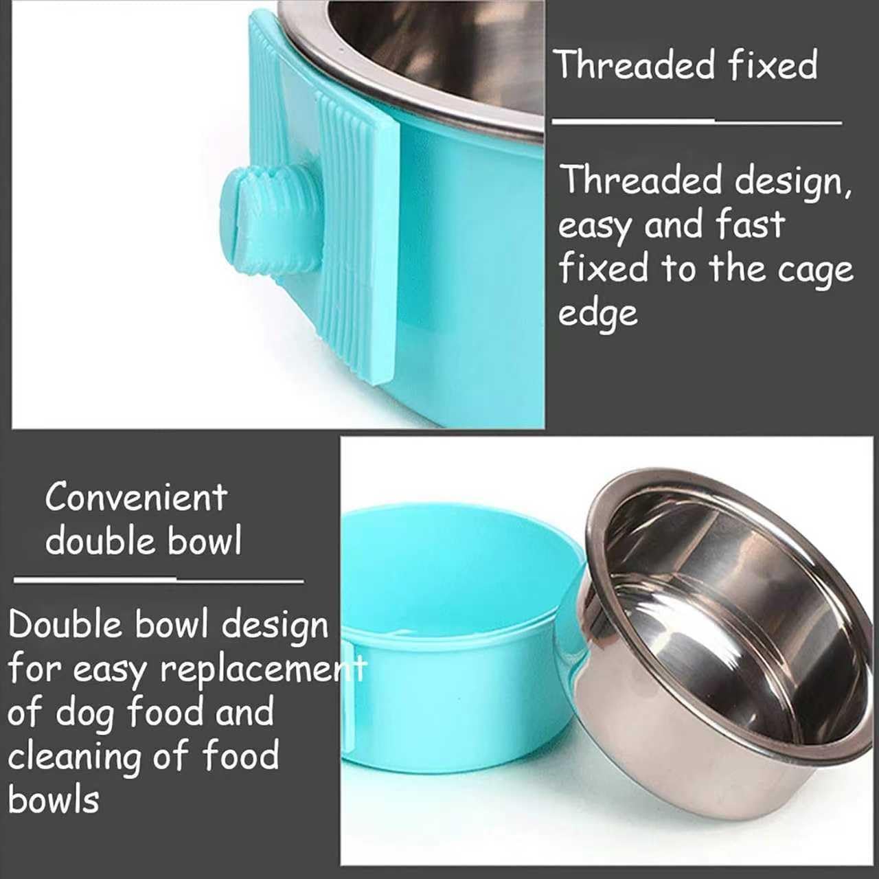 2-in-1 Pet Food Water Hanging Bowl for Crates & Cages Removable Stainless Steel and Plastic Feeder Double Feeding Bowl for Dog Cat Small Animals (S, Yellow)