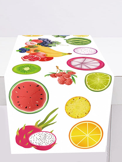 2Pcs Summer Fruit Table Runner Banana Orange Lemon Grape Lychee Watermelon Blueberry Berry Sweet Baby Shower Birthday Party Favors Supplies Decorations Fruitful Table Cloth