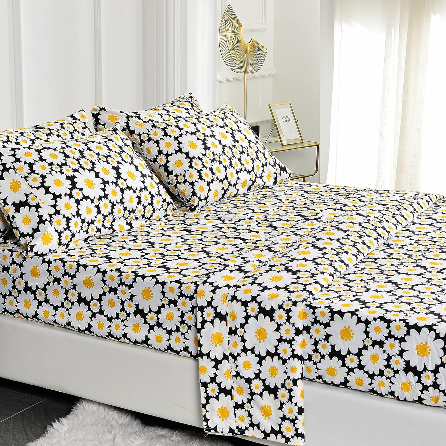 Ultra-Soft Microfiber Sheet Set - Double Brushed - Wrinkle and Stain Resistance - Fit 14 inches Deep Pocket - 4 Pieces Set (Twin, Yellow Daisies)