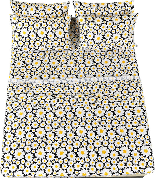 Ultra-Soft Microfiber Sheet Set - Double Brushed - Wrinkle and Stain Resistance - Fit 14 inches Deep Pocket - 4 Pieces Set (Twin, Yellow Daisies)