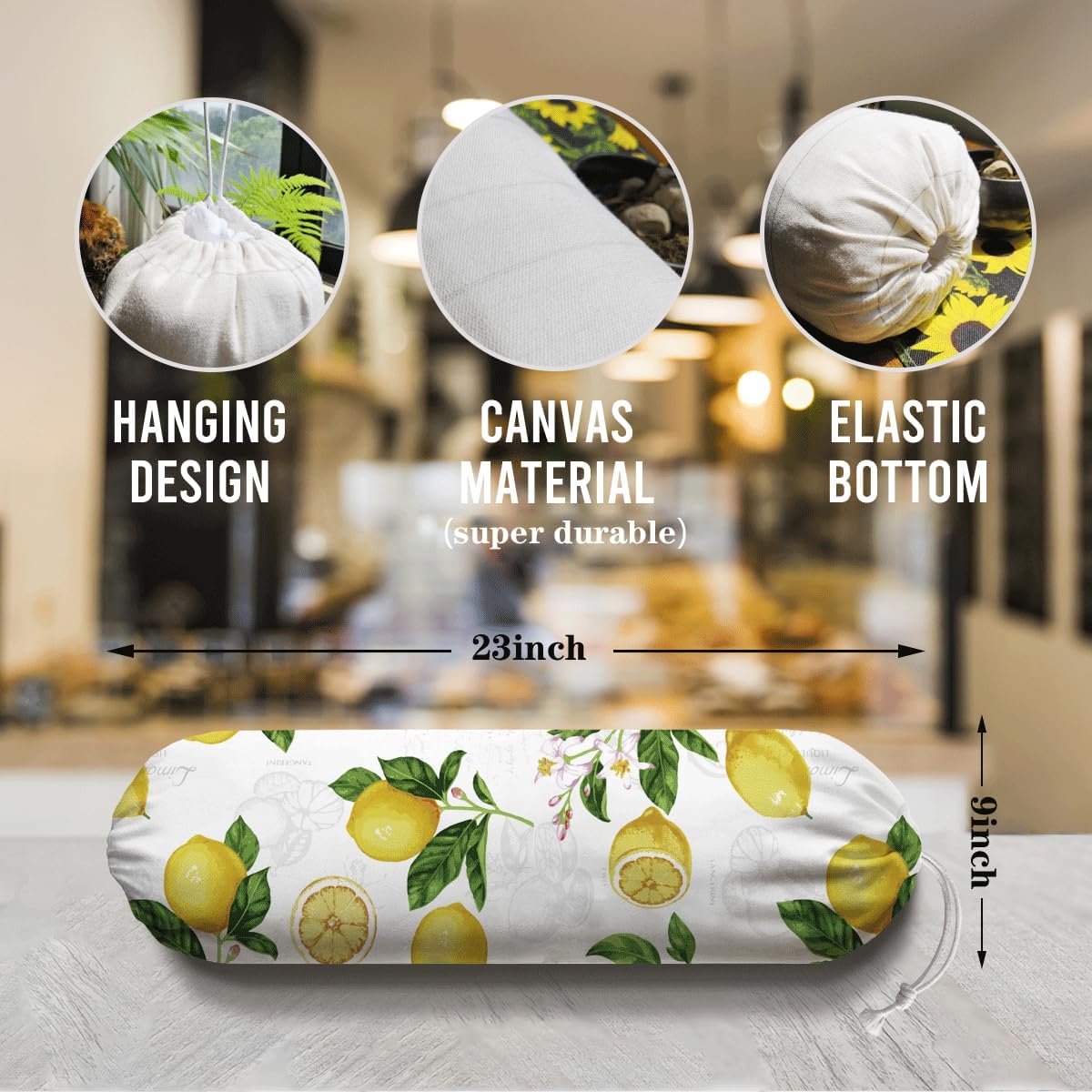 Lemon Plastic Bag Holder, Lemon Fabric Grocery Bag Dispenser, Wall Mount Washable Shopping Bags Carrierfor Home Kitchen, Housewarming Gift, Kitchen Pattern Garbage Bags 62