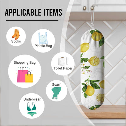 Lemon Plastic Bag Holder, Lemon Fabric Grocery Bag Dispenser, Wall Mount Washable Shopping Bags Carrierfor Home Kitchen, Housewarming Gift, Kitchen Pattern Garbage Bags 62