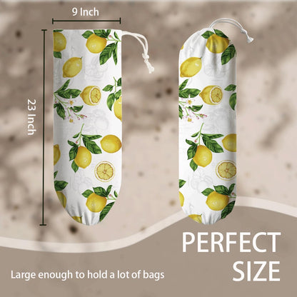 Lemon Plastic Bag Holder, Lemon Fabric Grocery Bag Dispenser, Wall Mount Washable Shopping Bags Carrierfor Home Kitchen, Housewarming Gift, Kitchen Pattern Garbage Bags 62