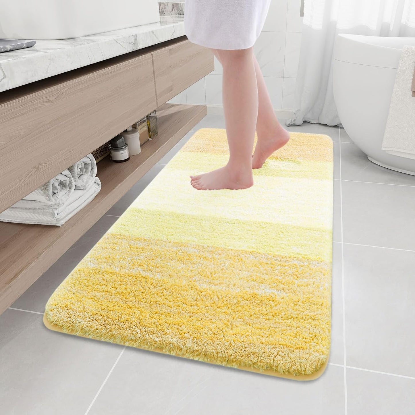 Microfiber Bathroom Rugs, Shaggy Soft and Absorbent Bath Rug, Thick Plush Machine Washable Dry Bath Mats for Bathroom, Tub and Shower, 47x24, Light Yellow, Rectangular
