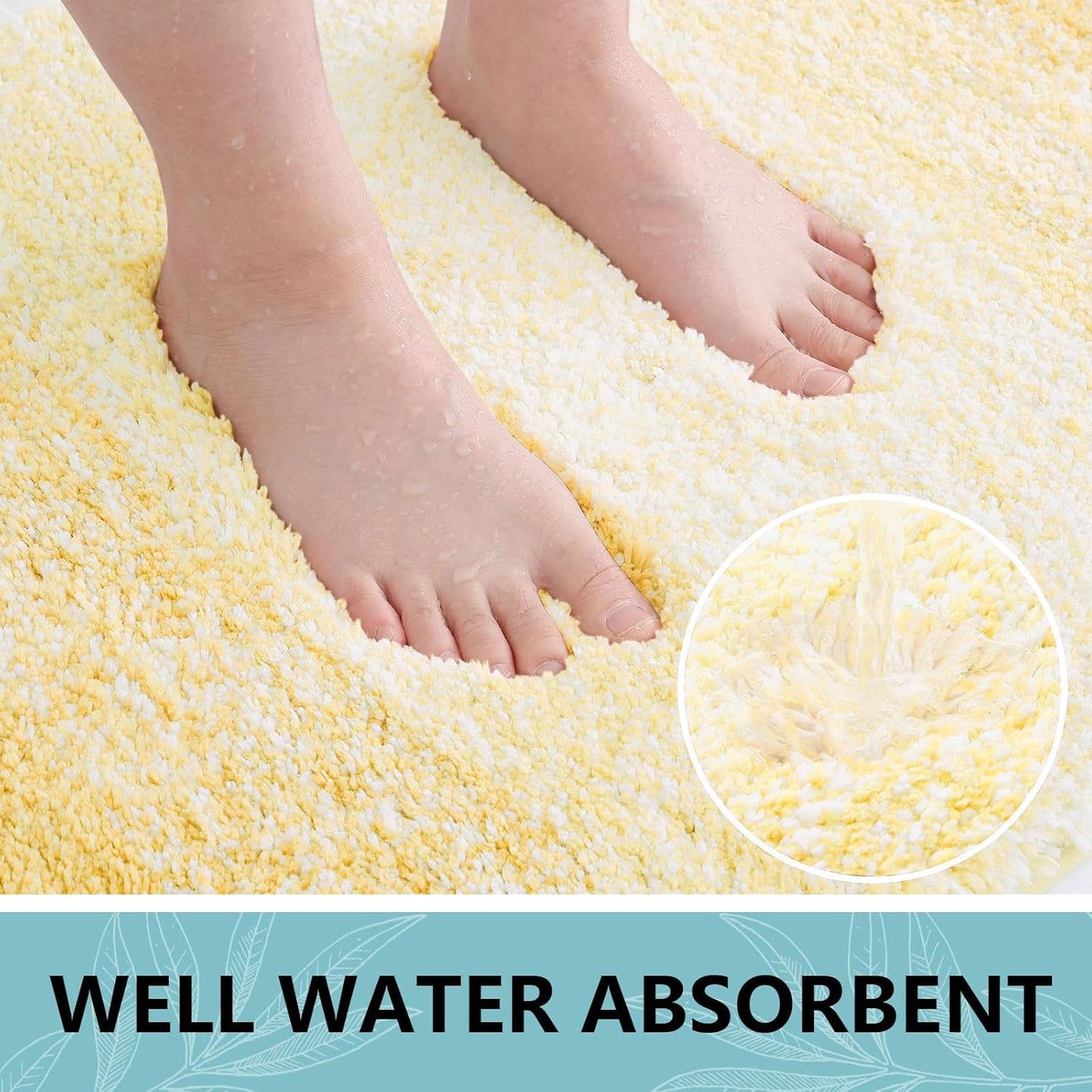 Microfiber Bathroom Rugs, Shaggy Soft and Absorbent Bath Rug, Thick Plush Machine Washable Dry Bath Mats for Bathroom, Tub and Shower, 47x24, Light Yellow, Rectangular