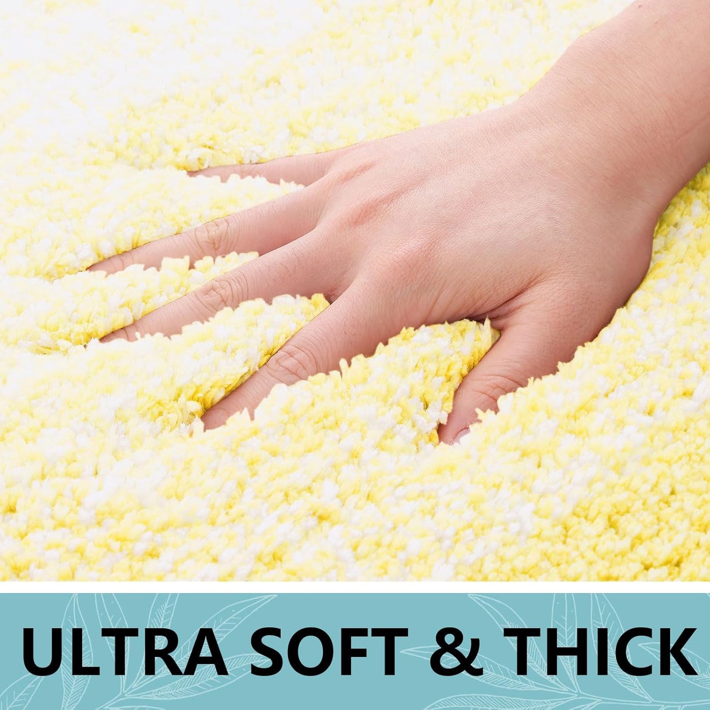 Microfiber Bathroom Rugs, Shaggy Soft and Absorbent Bath Rug, Thick Plush Machine Washable Dry Bath Mats for Bathroom, Tub and Shower, 47x24, Light Yellow, Rectangular