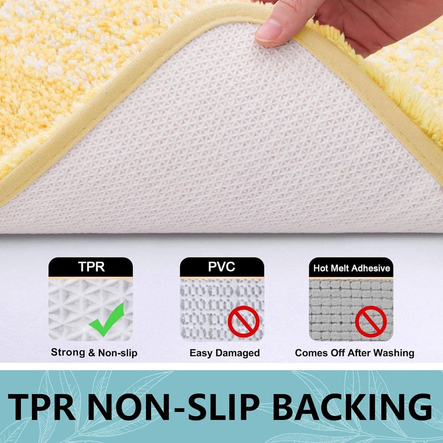 Microfiber Bathroom Rugs, Shaggy Soft and Absorbent Bath Rug, Thick Plush Machine Washable Dry Bath Mats for Bathroom, Tub and Shower, 47x24, Light Yellow, Rectangular