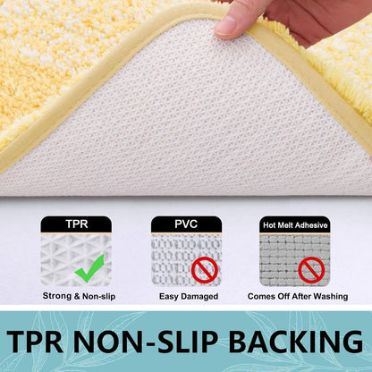 Microfiber Bathroom Rugs, Shaggy Soft and Absorbent Bath Rug, Thick Plush Machine Washable Dry Bath Mats for Bathroom, Tub and Shower, 47x24, Light Yellow, Rectangular