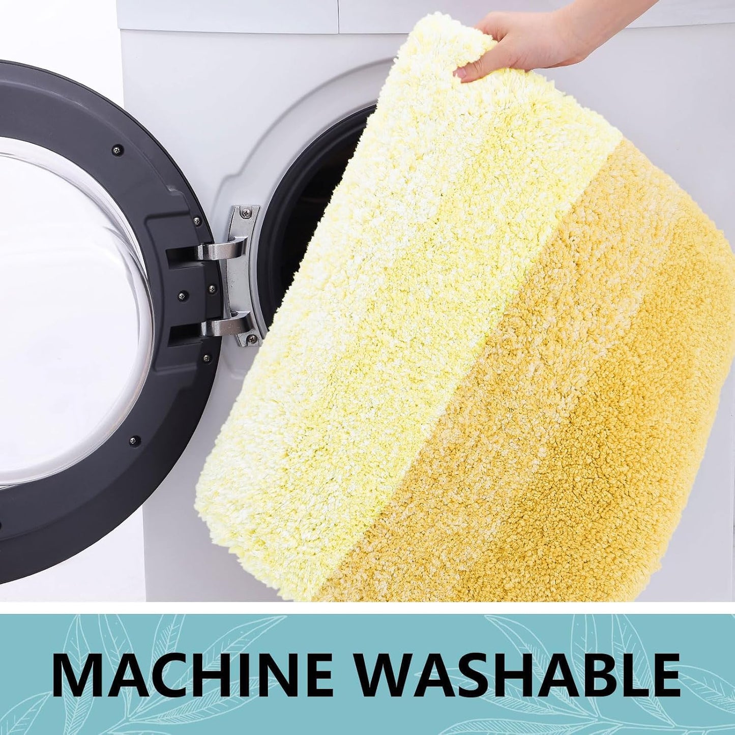 Microfiber Bathroom Rugs, Shaggy Soft and Absorbent Bath Rug, Thick Plush Machine Washable Dry Bath Mats for Bathroom, Tub and Shower, 47x24, Light Yellow, Rectangular
