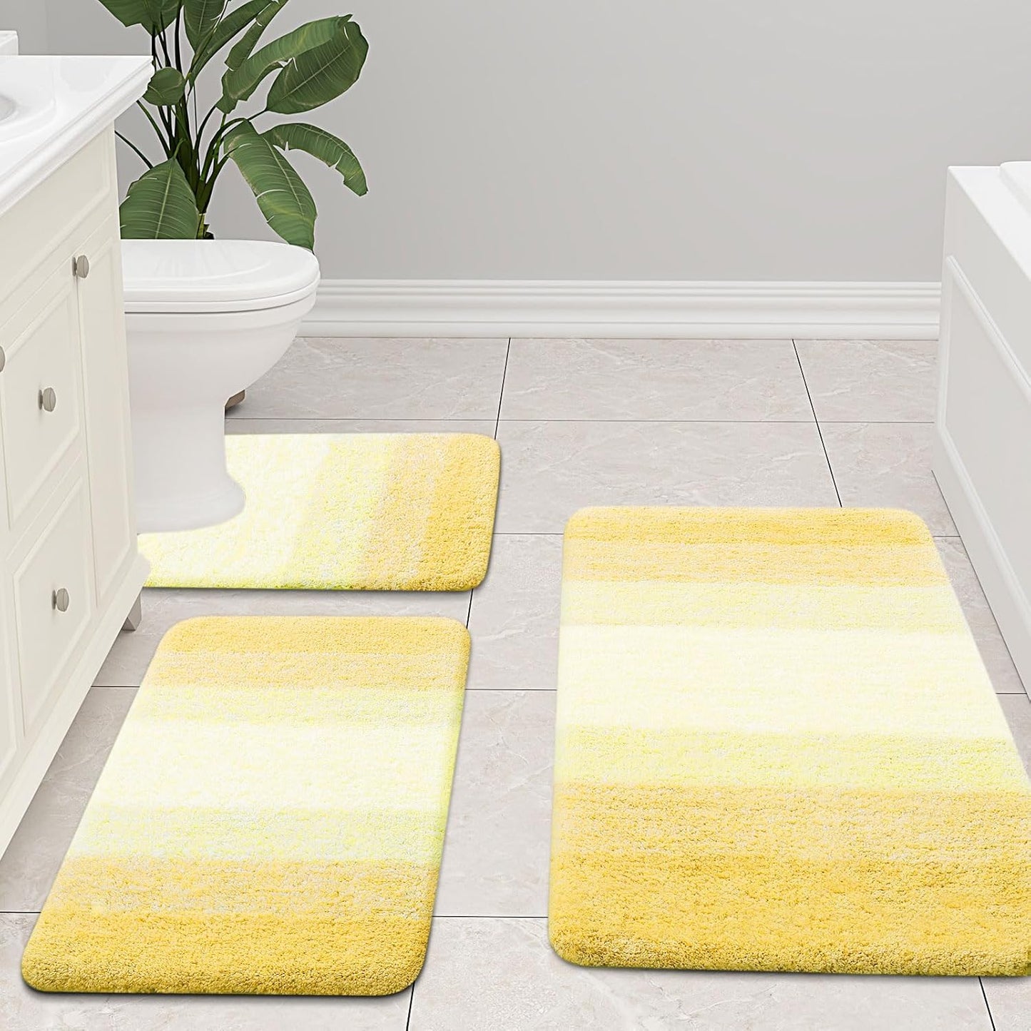 Microfiber Bathroom Rugs, Shaggy Soft and Absorbent Bath Rug, Thick Plush Machine Washable Dry Bath Mats for Bathroom, Tub and Shower, 47x24, Light Yellow, Rectangular