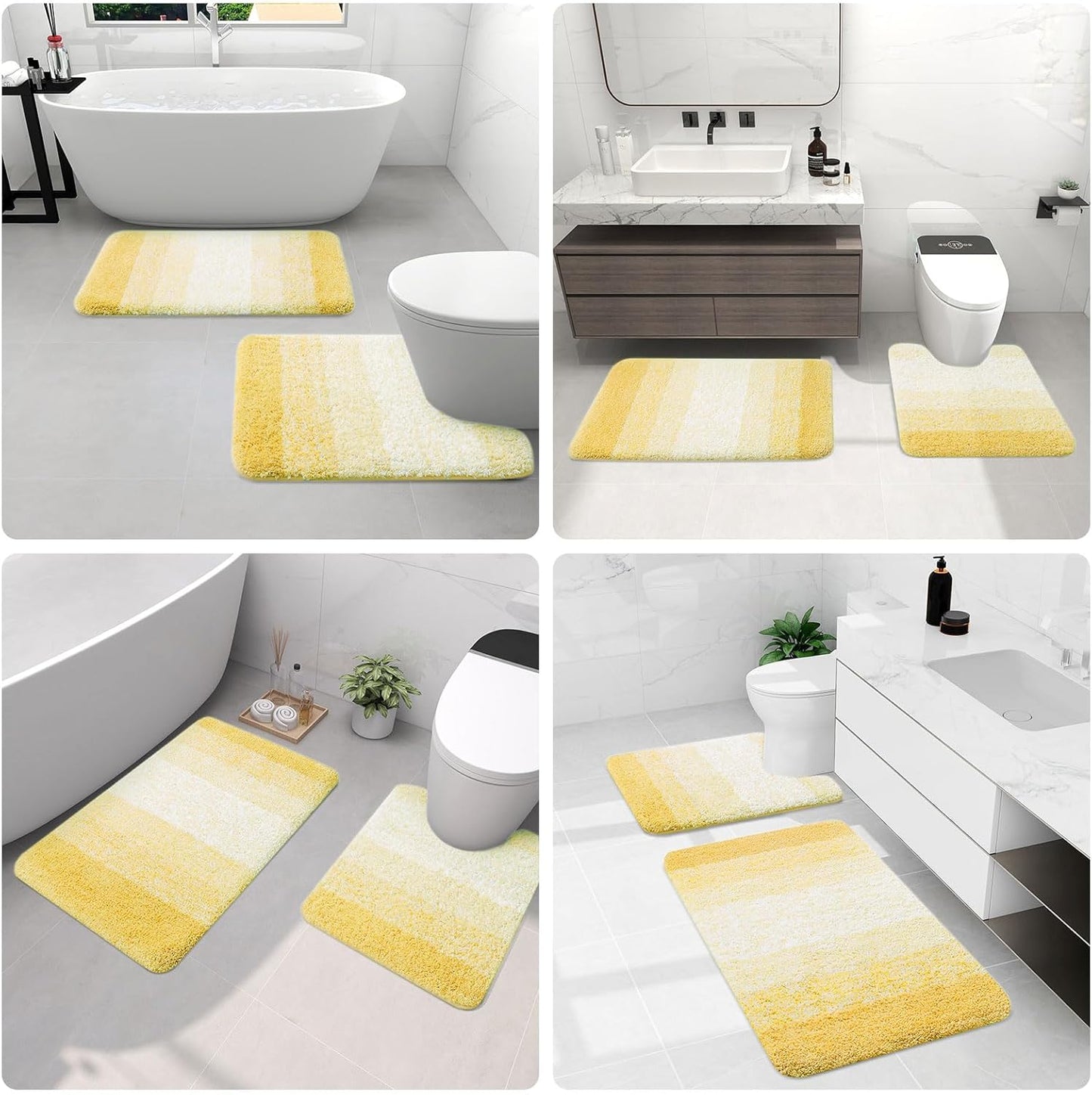 Microfiber Bathroom Rugs, Shaggy Soft and Absorbent Bath Rug, Thick Plush Machine Washable Dry Bath Mats for Bathroom, Tub and Shower, 47x24, Light Yellow, Rectangular
