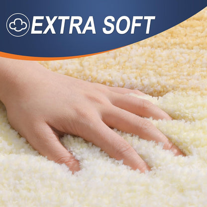 Bathroom Rug Set 2 Piece, Soft Absorbent Microfiber Bath Mats and U-Shaped Contour Toilet Rug, Non-Slip, Machine Wash Dry, Plush Shaggy Bath Mats for Bathroom (30"x20"+24"x20", Light Yellow)