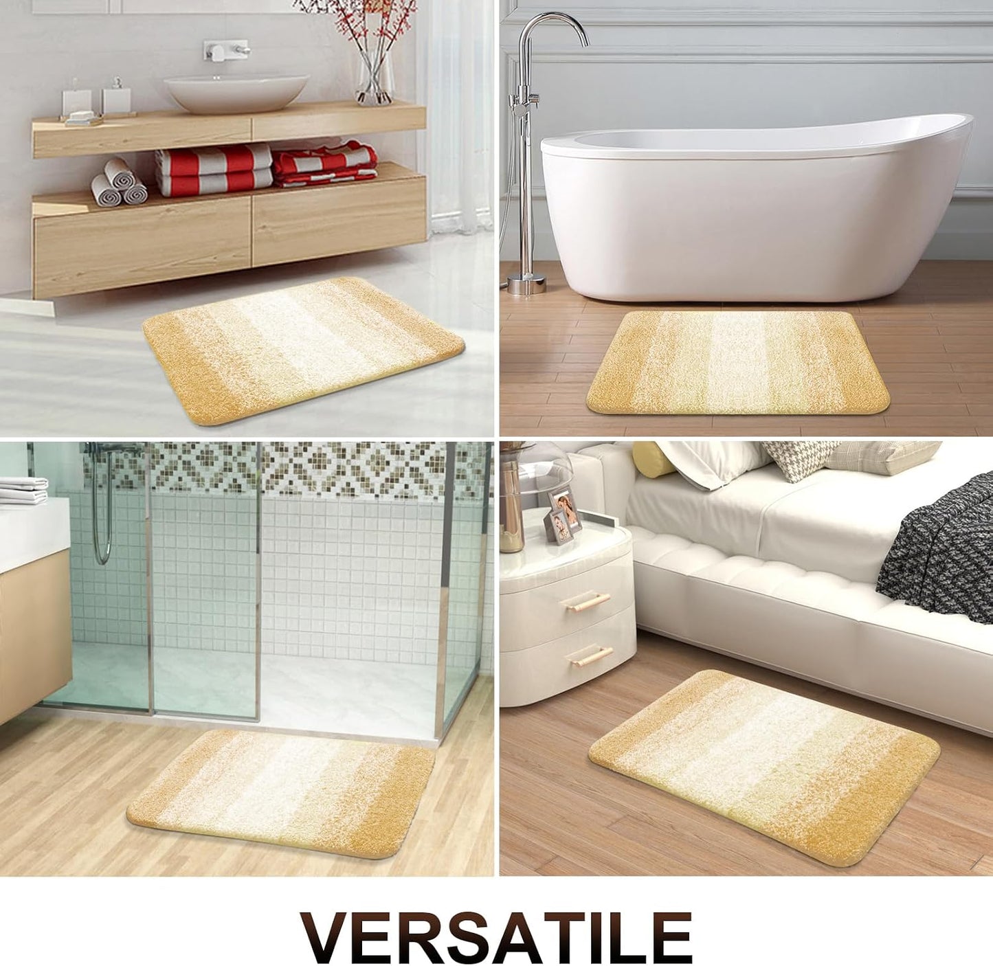 Bathroom Rug Set 2 Piece, Soft Absorbent Microfiber Bath Mats and U-Shaped Contour Toilet Rug, Non-Slip, Machine Wash Dry, Plush Shaggy Bath Mats for Bathroom (30"x20"+24"x20", Light Yellow)