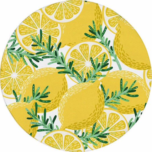 6Ft Lemon Round Rug Yellow Circle Rugs for Bedroom Dorm Living Room Lemon Tree Area Rug Floor Mat Pad Doormat Carpet, 6'X6'(180x180cm)