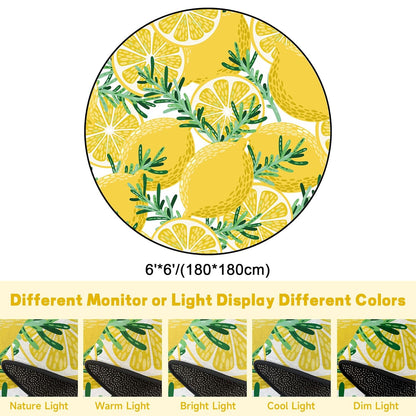 6Ft Lemon Round Rug Yellow Circle Rugs for Bedroom Dorm Living Room Lemon Tree Area Rug Floor Mat Pad Doormat Carpet, 6'X6'(180x180cm)