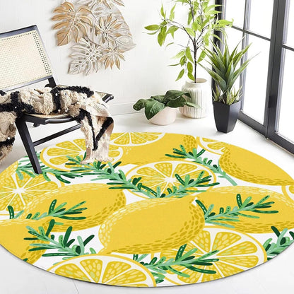 6Ft Lemon Round Rug Yellow Circle Rugs for Bedroom Dorm Living Room Lemon Tree Area Rug Floor Mat Pad Doormat Carpet, 6'X6'(180x180cm)