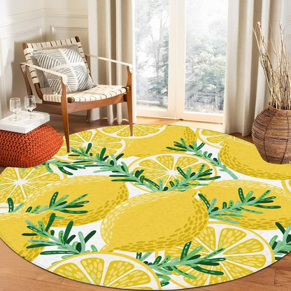 6Ft Lemon Round Rug Yellow Circle Rugs for Bedroom Dorm Living Room Lemon Tree Area Rug Floor Mat Pad Doormat Carpet, 6'X6'(180x180cm)