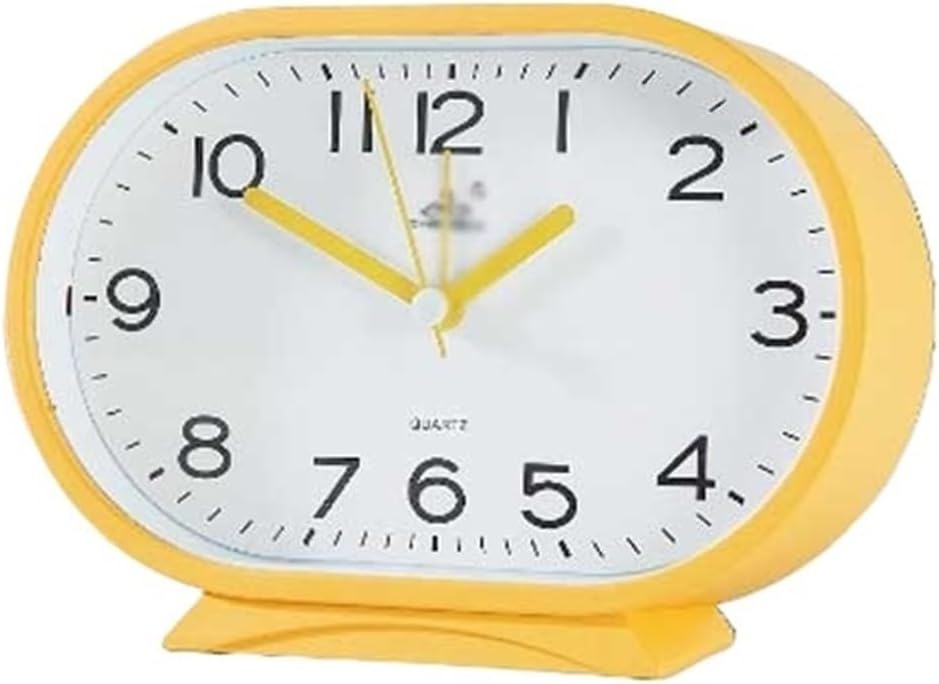 Tabletop Oval Home Analog Alarm Clock Battery Operated for Office Living Room Bedroom Kitchen School Bedside Desk Multifunctional Travel(Yellow)