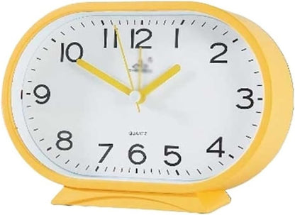 Tabletop Oval Home Analog Alarm Clock Battery Operated for Office Living Room Bedroom Kitchen School Bedside Desk Multifunctional Travel(Yellow)
