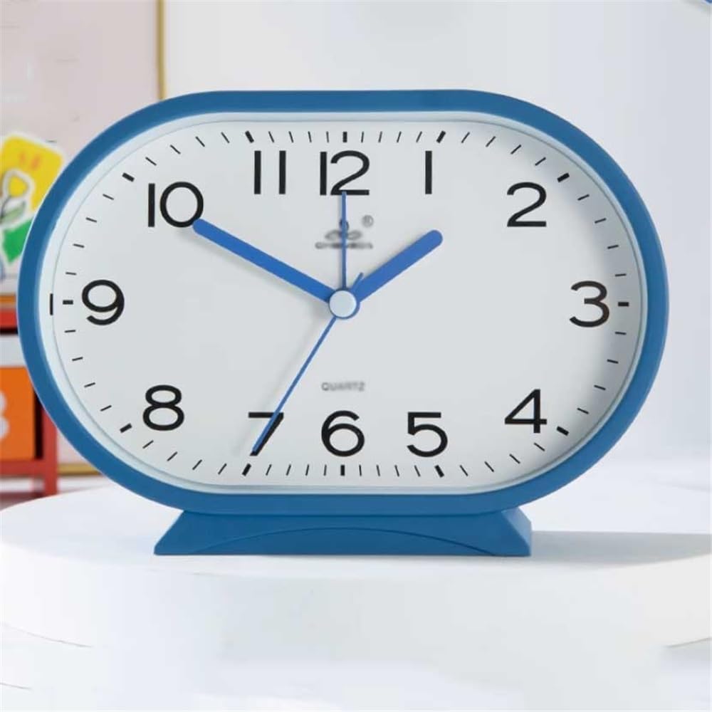 Tabletop Oval Home Analog Alarm Clock Battery Operated for Office Living Room Bedroom Kitchen School Bedside Desk Multifunctional Travel(Yellow)